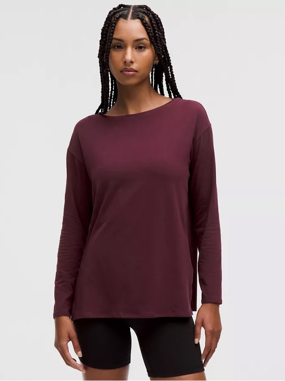 Lululemon Relaxed-Fit Boatneck Long-Sleeve Shirt in Garnet Side Slits